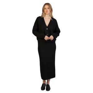 Charlie Holiday Black Two Piece Sweater Set Cardigan & Midi Skirt XS NWT 🖤